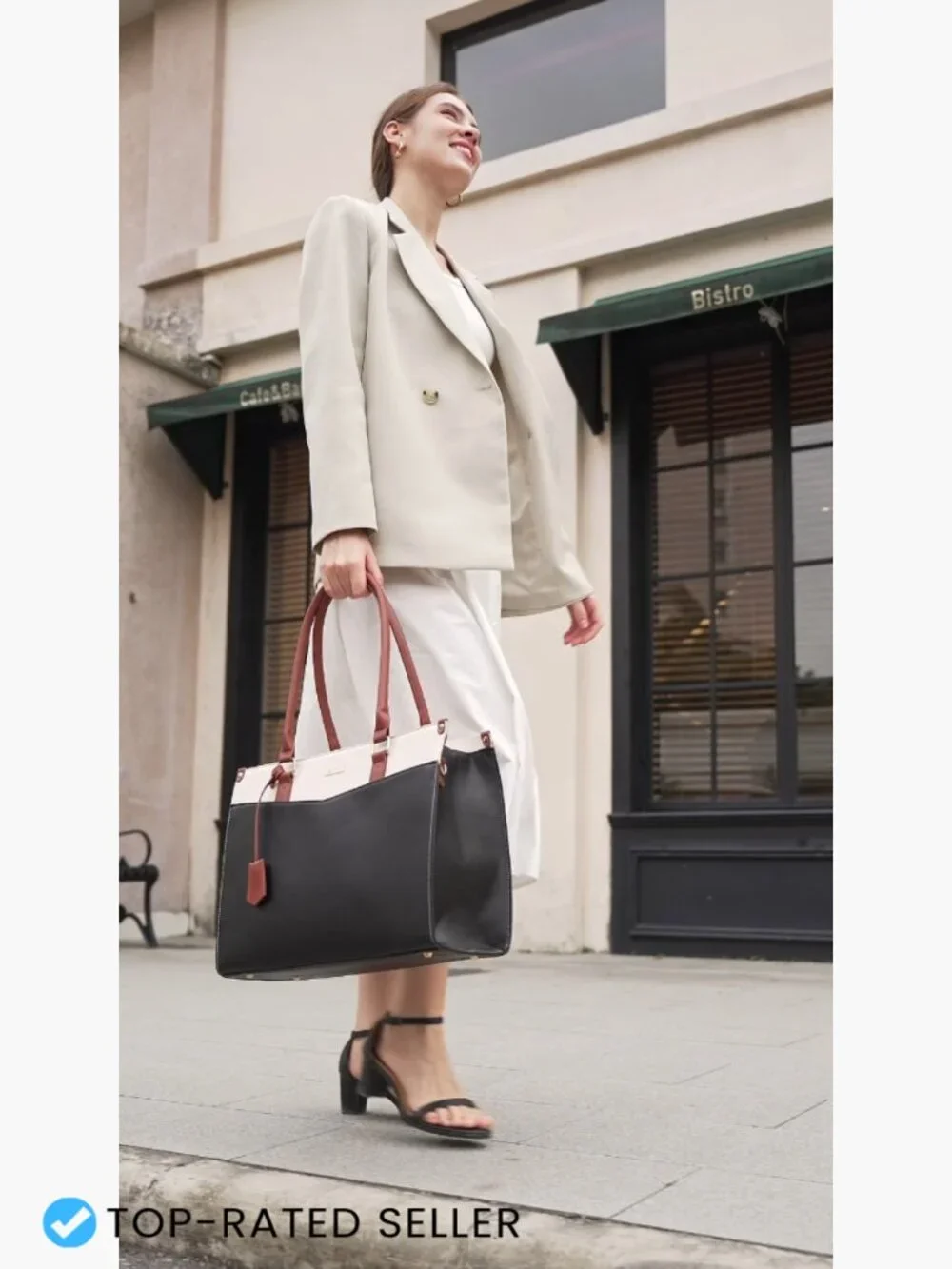 2-in-1 Laptop Tote Bag with Removable Clutch & Cup Holder, Waterproof Work